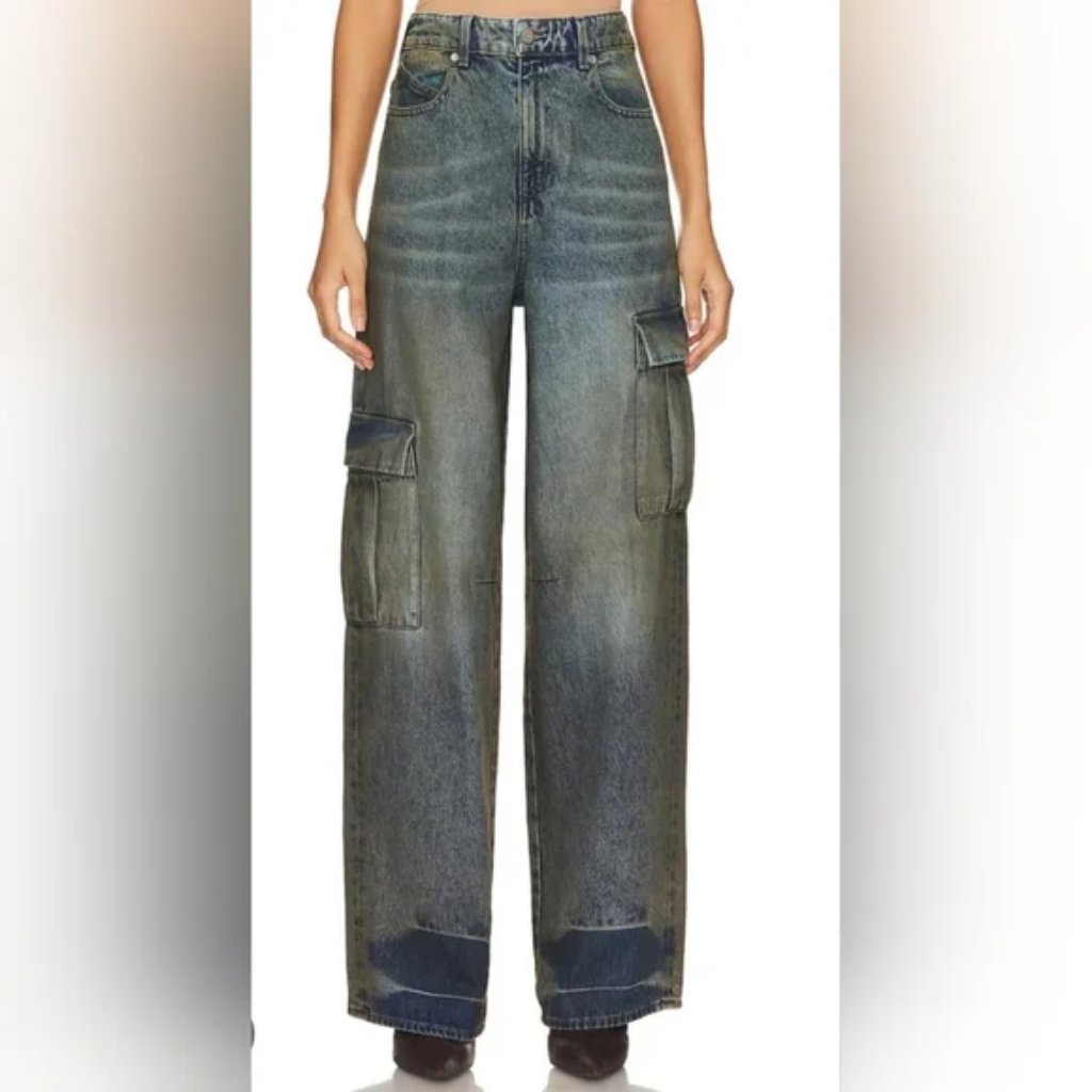 Rta Wide Leg Cargo Jeans Size 28 Smoke Utility Streetwear Contemporary Nwt